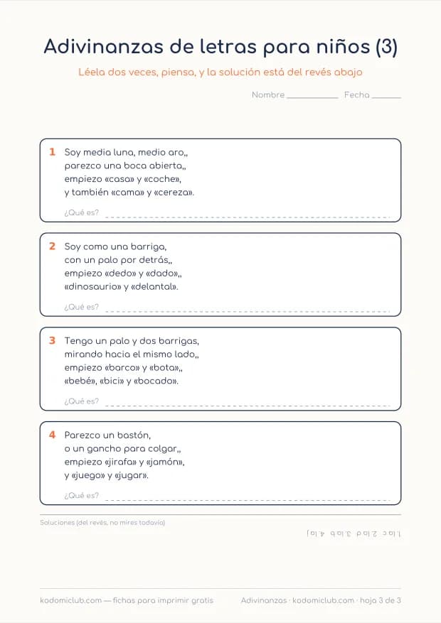 Adivinanzas de letras para niños, hoja 3