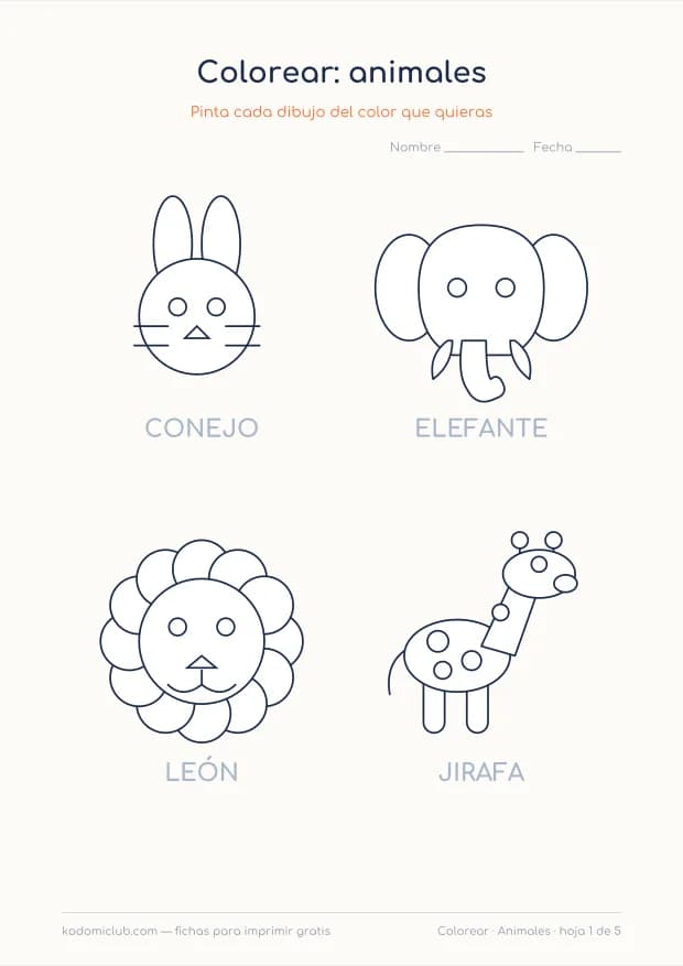 Animales para colorear, hoja 1