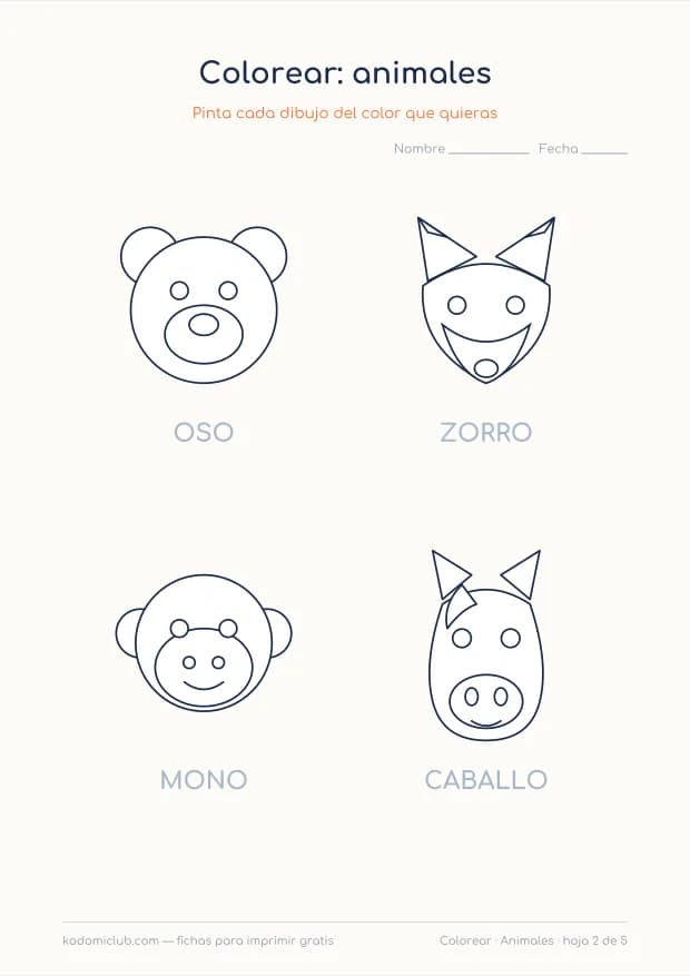 Animales para colorear, hoja 2