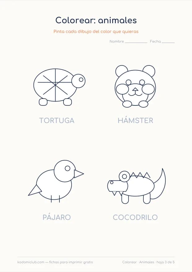 Animales para colorear, hoja 3