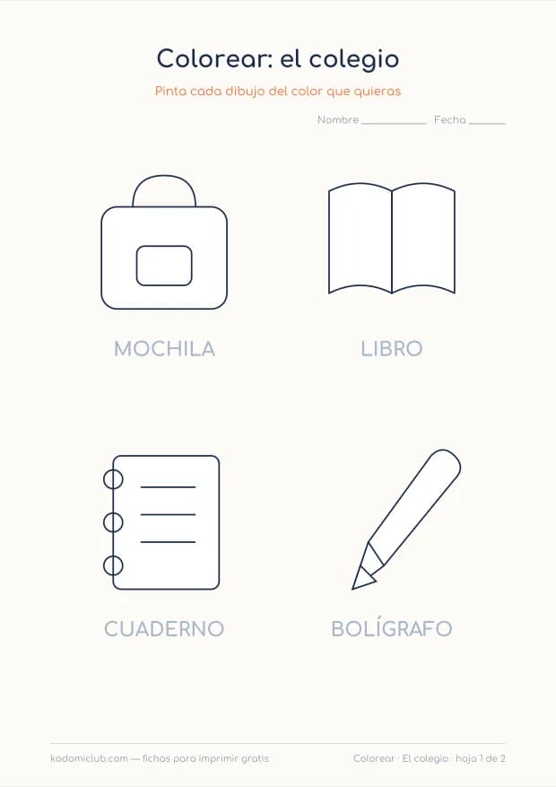 El colegio para colorear, hoja 1