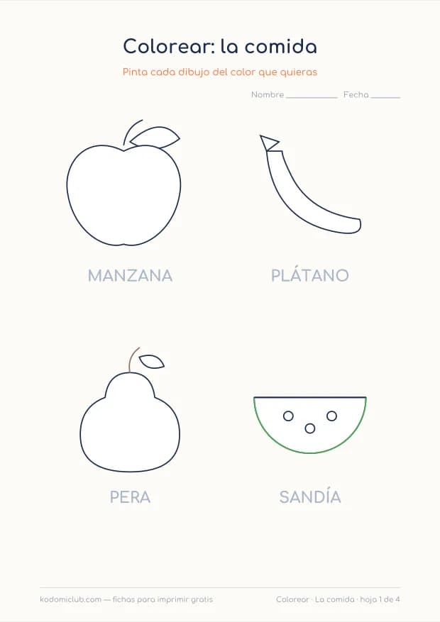 La comida para colorear, hoja 1