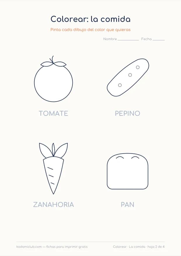 La comida para colorear, hoja 2