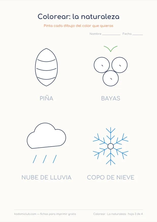 La naturaleza para colorear, hoja 3