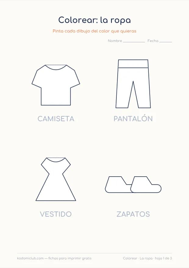 La ropa para colorear, hoja 1
