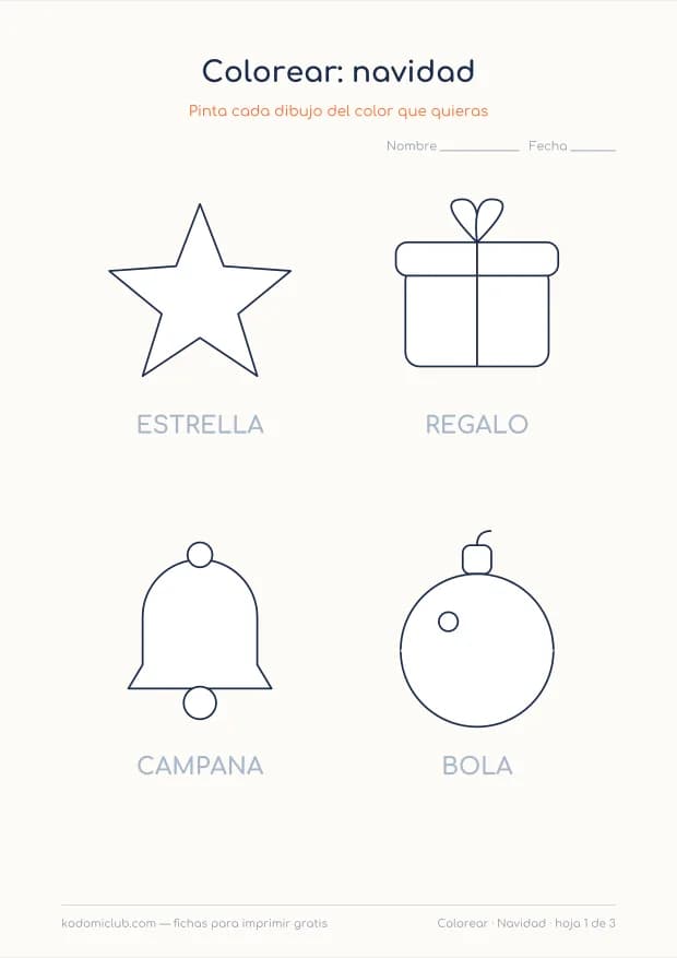Navidad para colorear, hoja 1