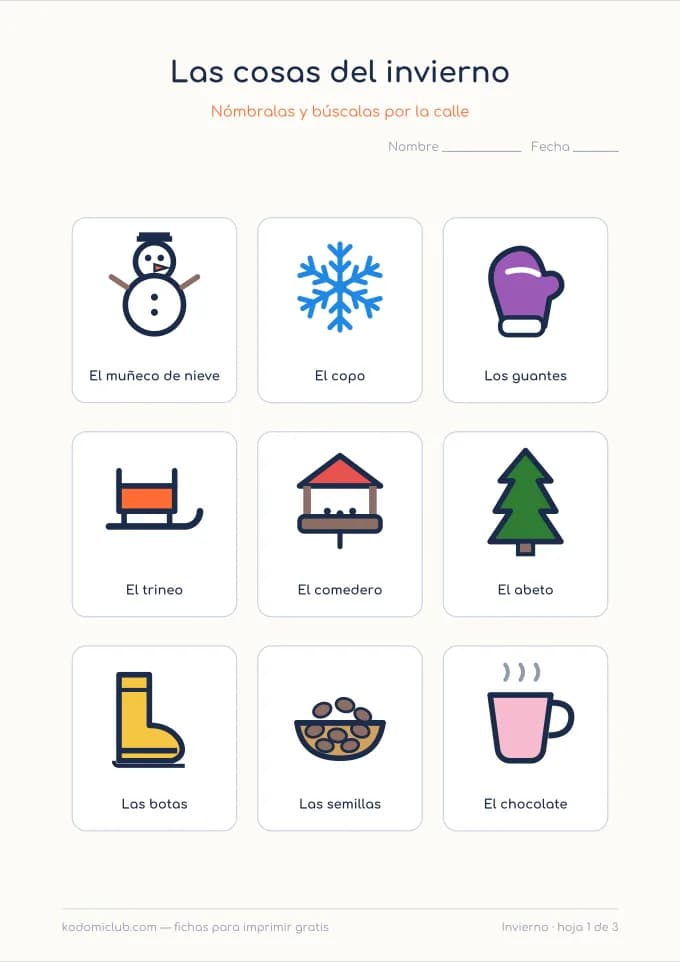El cuaderno del invierno. Ficha para imprimir, 3–8 años