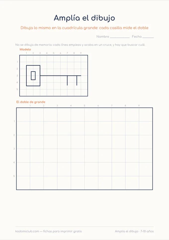 Ampliar el dibujo al doble. Ficha para imprimir, 7–10 años