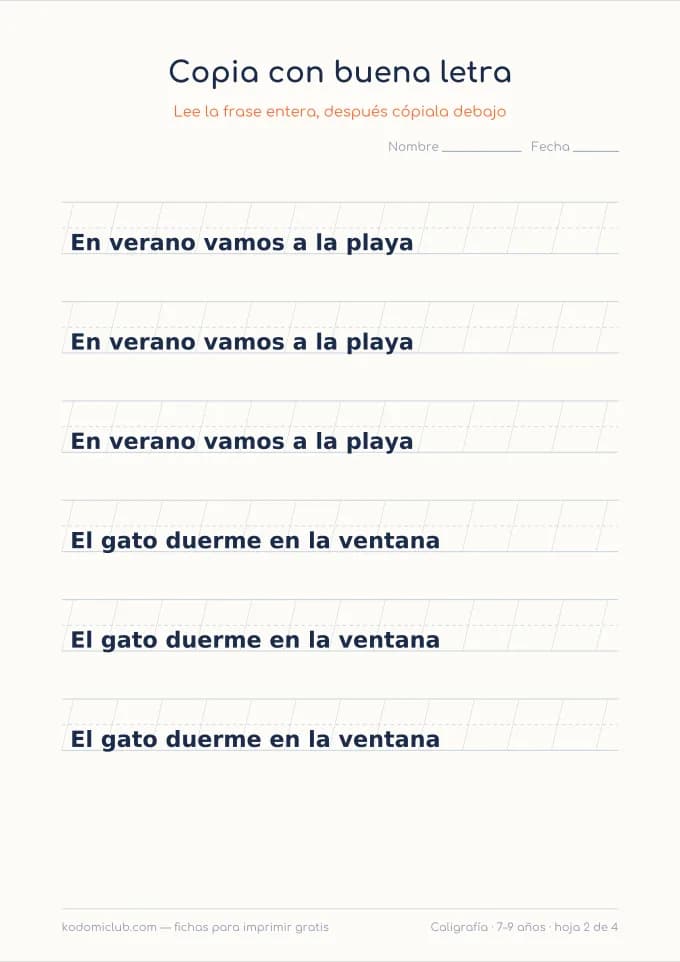 Caligrafía de frases, hoja 2