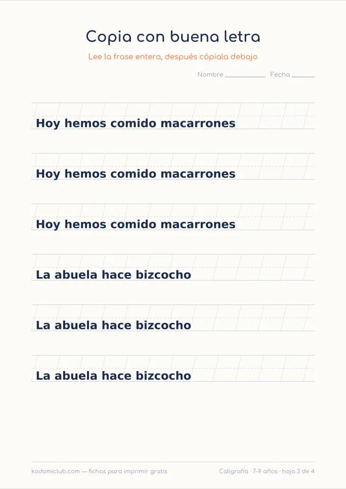 Caligrafía de frases, hoja 3