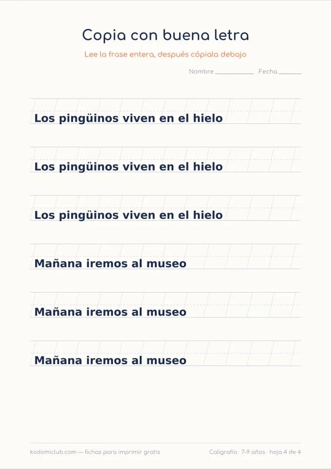 Caligrafía de frases, hoja 4
