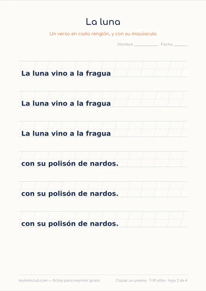 Copiar un poema, hoja 2