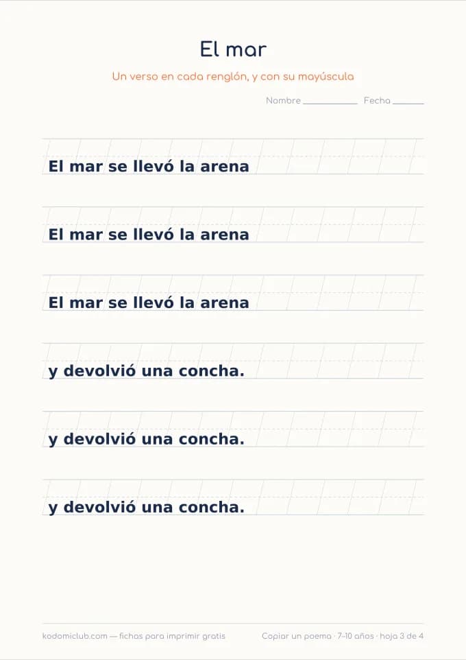 Copiar un poema, hoja 3
