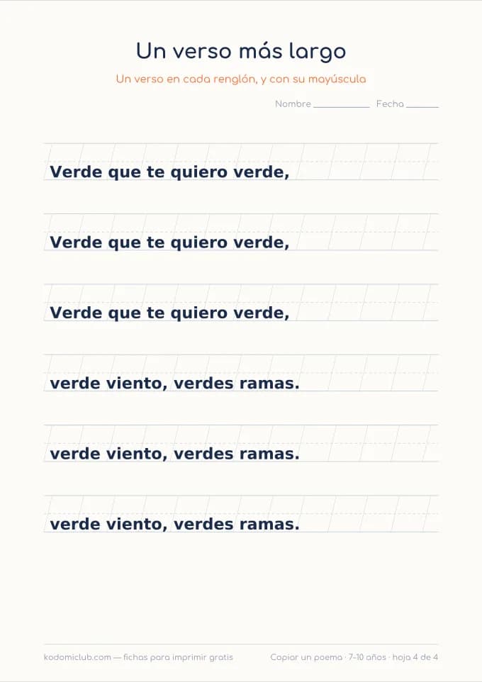 Copiar un poema, hoja 4