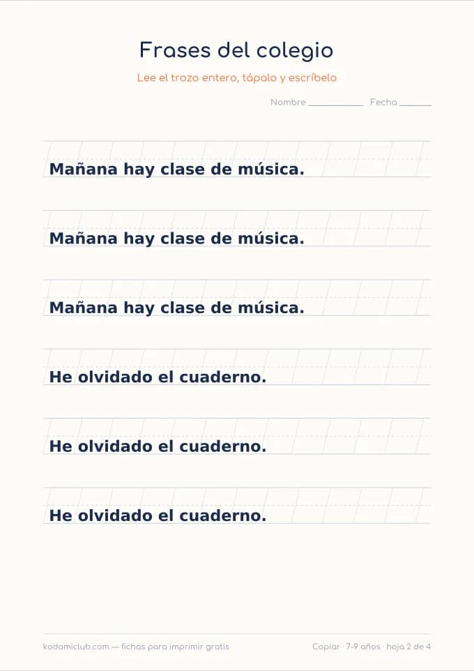 Copiar un texto corto, hoja 2