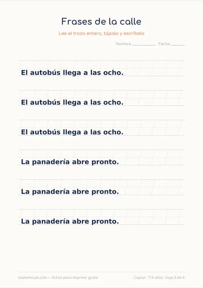 Copiar un texto corto, hoja 3
