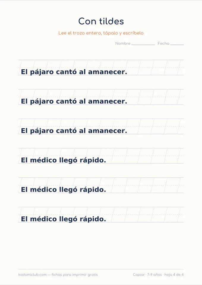 Copiar un texto corto, hoja 4