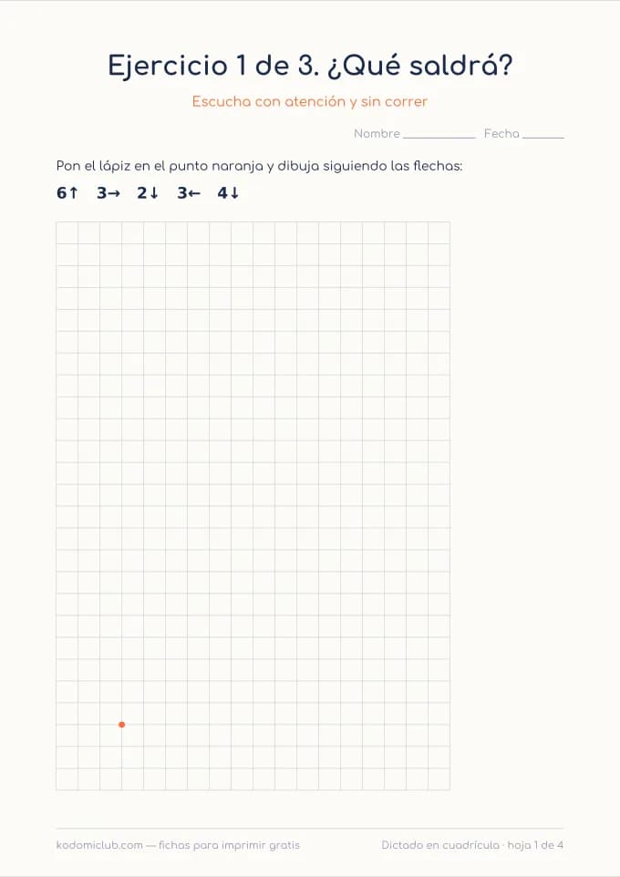Dictado en cuadrícula. Ficha para imprimir, 5–8 años