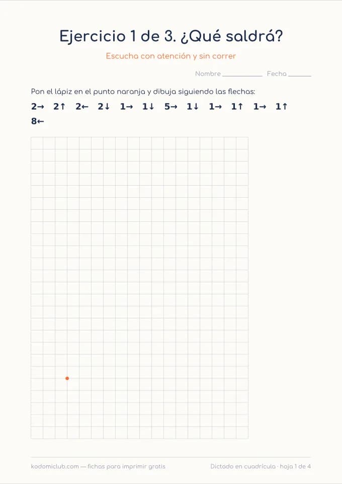 Dictado en cuadrícula de figuras. Ficha para imprimir, 6–9 años