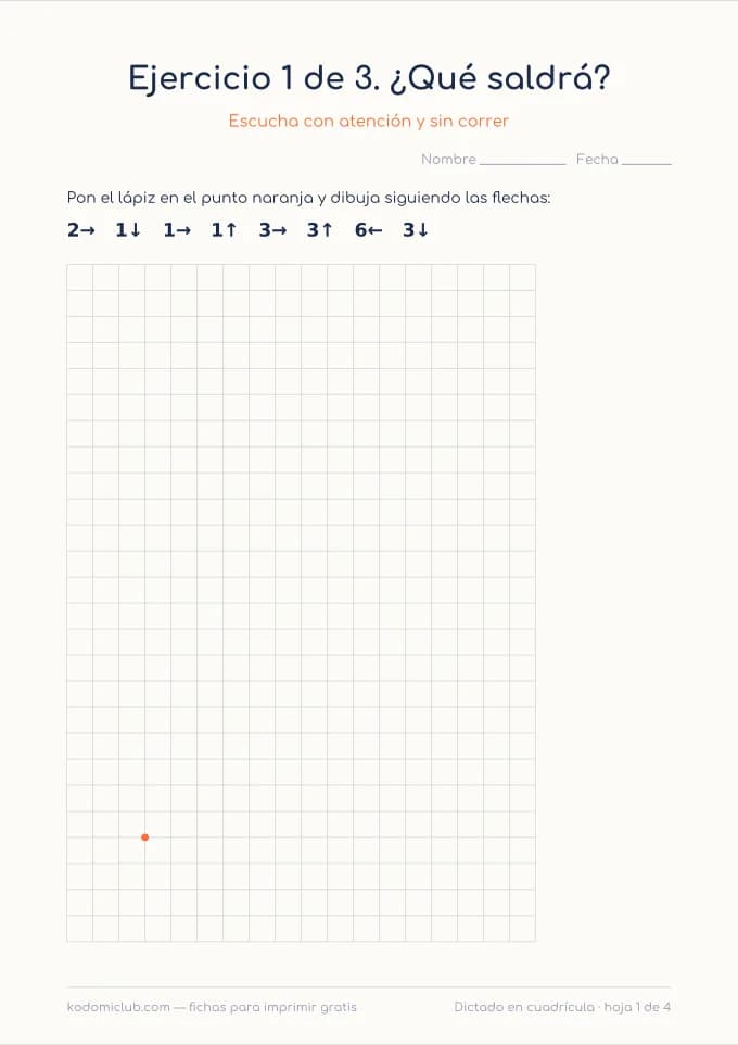 Dictado en cuadrícula: la casa. Ficha para imprimir, 6–9 años
