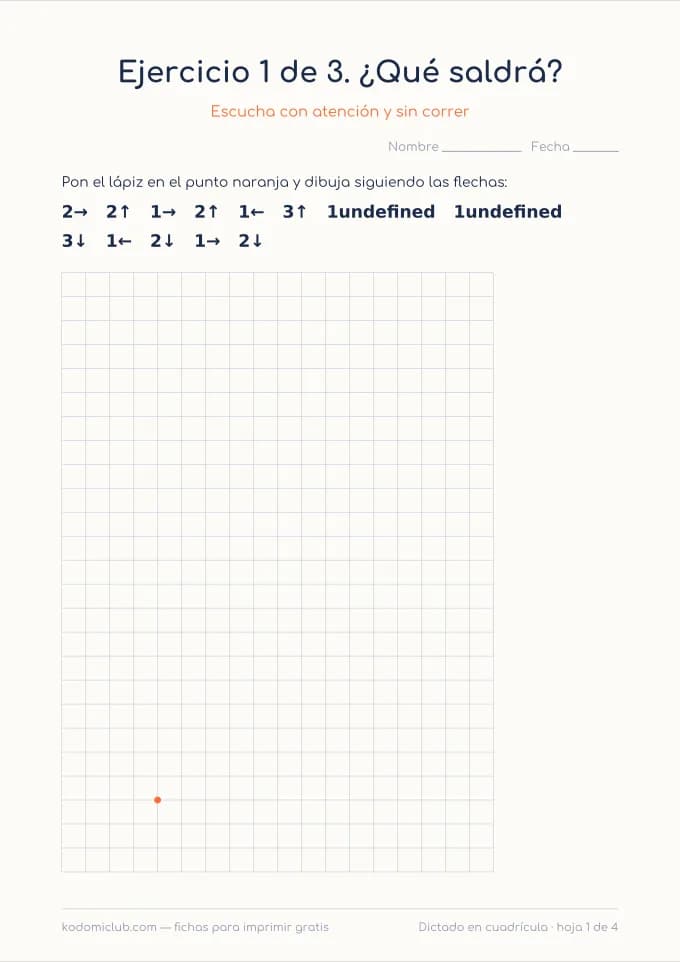 Dictado en cuadrícula difícil. Ficha para imprimir, 7–9 años
