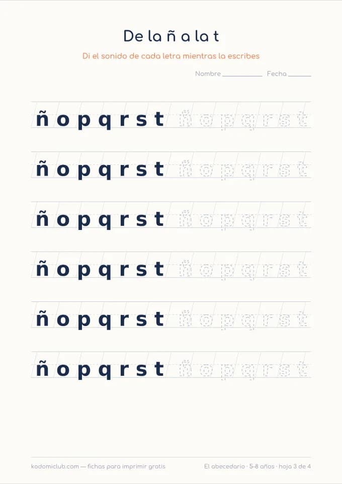Escribir el abecedario de corrido, hoja 3