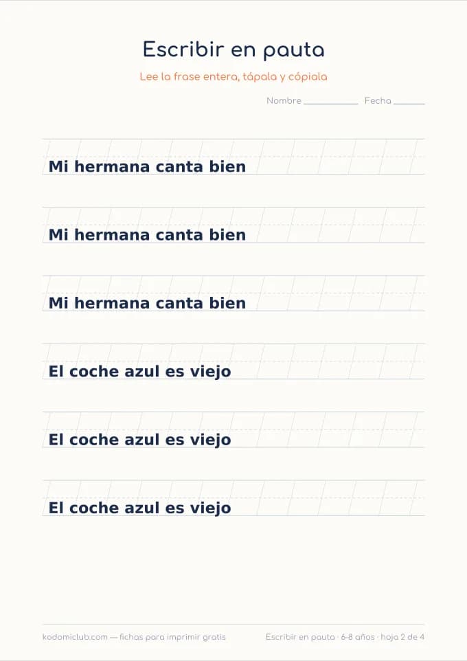 Escribir en pauta, hoja 2