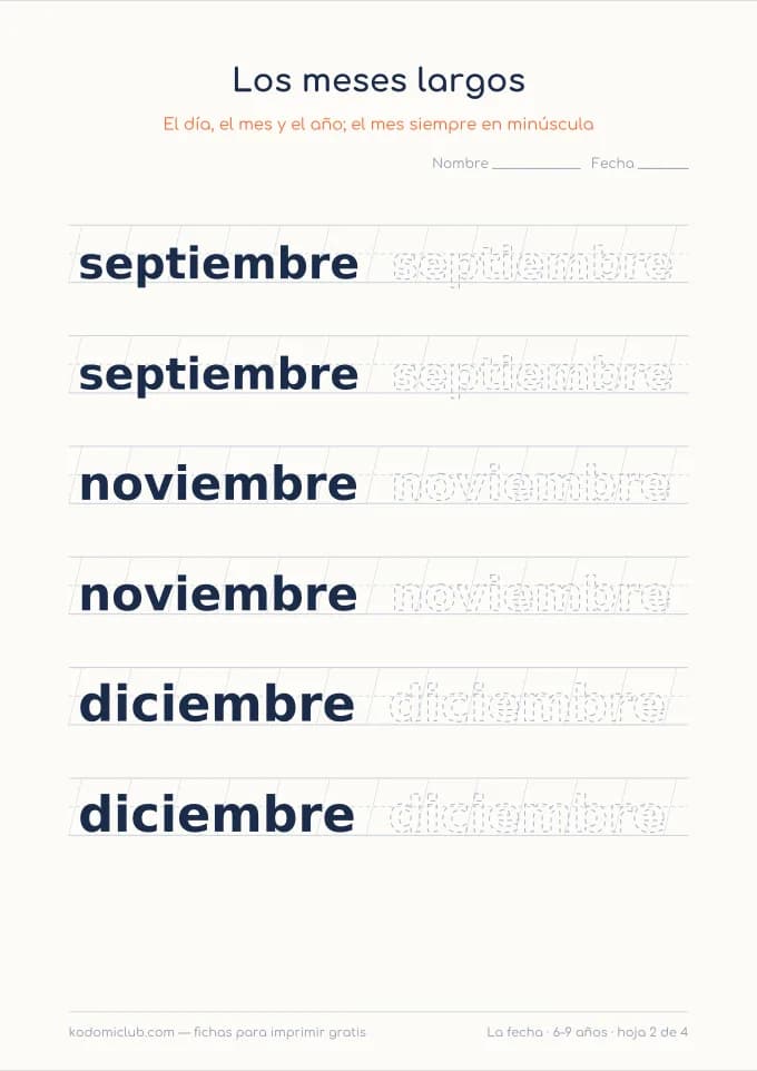 Escribir la fecha, hoja 2