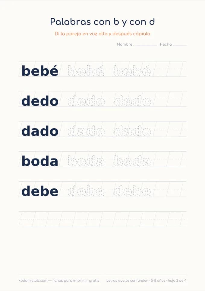 Las letras que se confunden, hoja 2