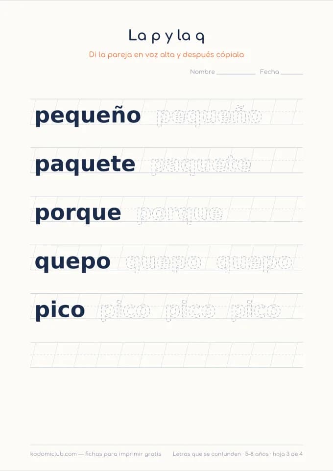 Las letras que se confunden, hoja 3