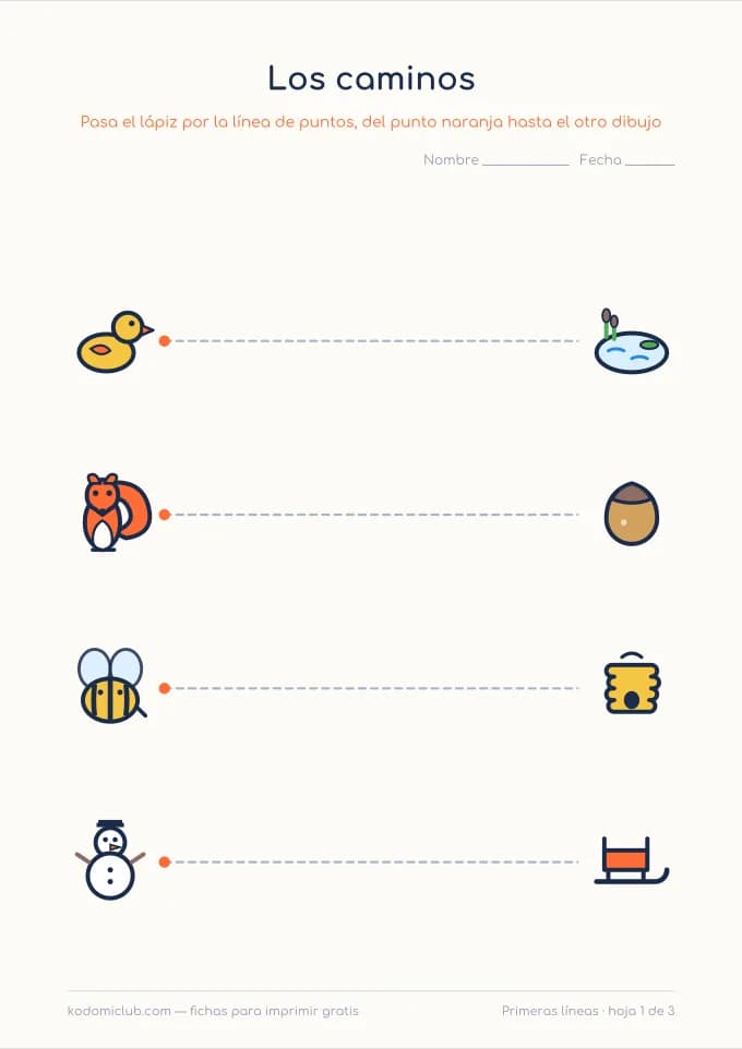 Los primeros caminos. Ficha para imprimir, 3–5 años