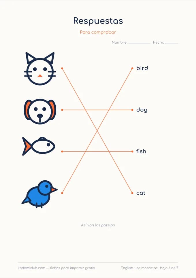 Los animales en inglés, hoja 6