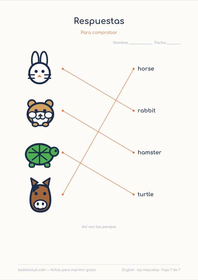Los animales en inglés, hoja 7