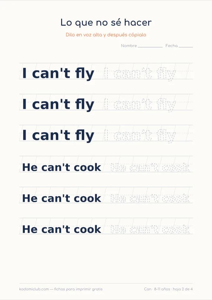 Can y can't, hoja 2