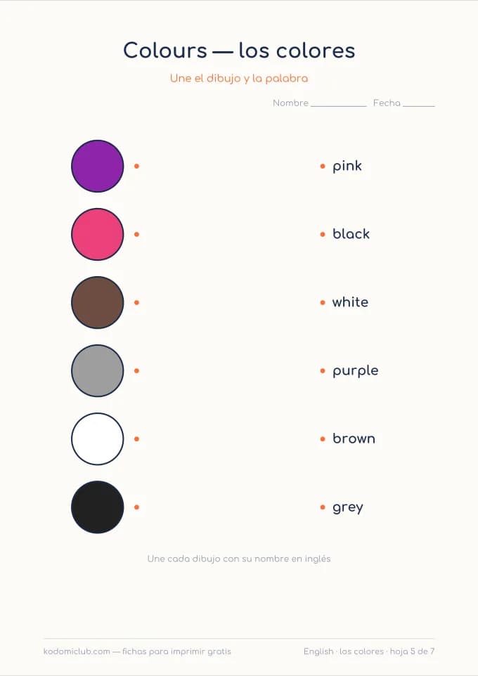 Los colores en inglés, hoja 5