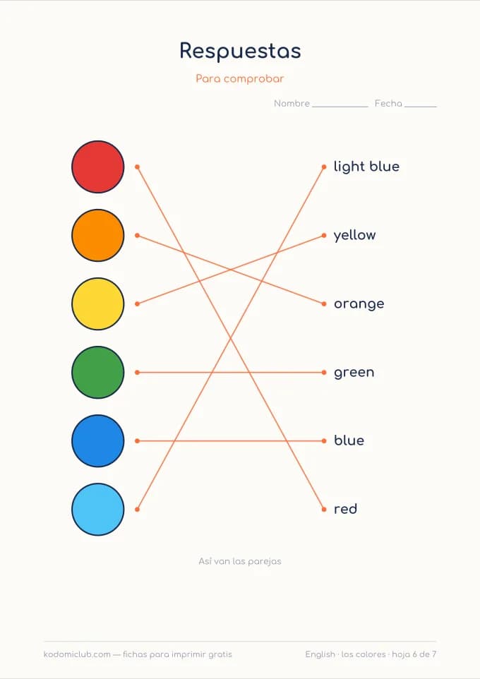 Los colores en inglés, hoja 6