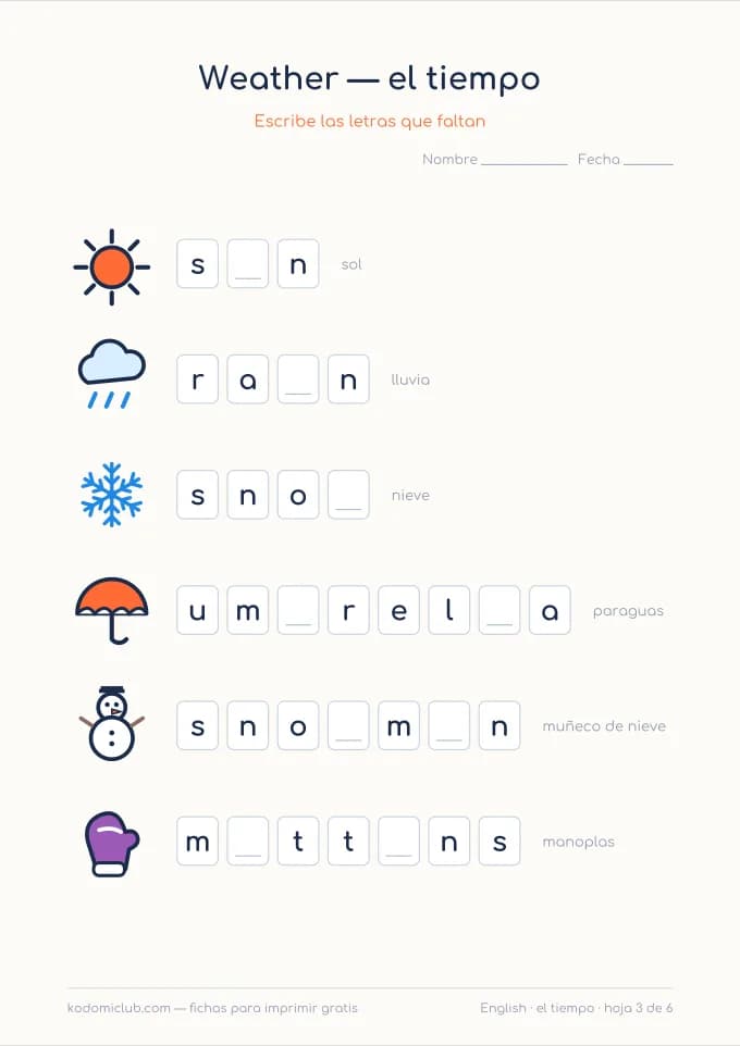 El tiempo en inglés, hoja 3