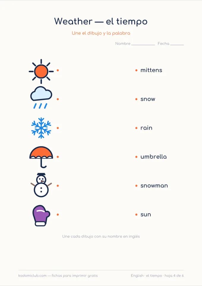 El tiempo en inglés, hoja 4