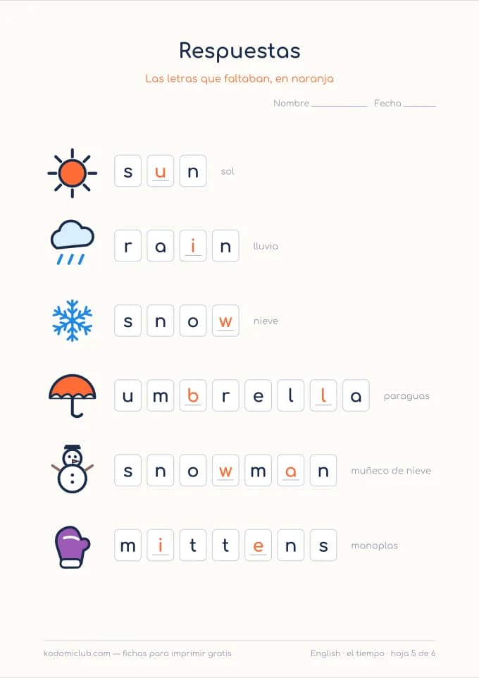 El tiempo en inglés, hoja 5