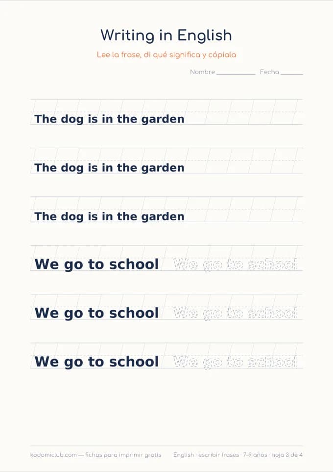 Escribir frases en inglés, hoja 3