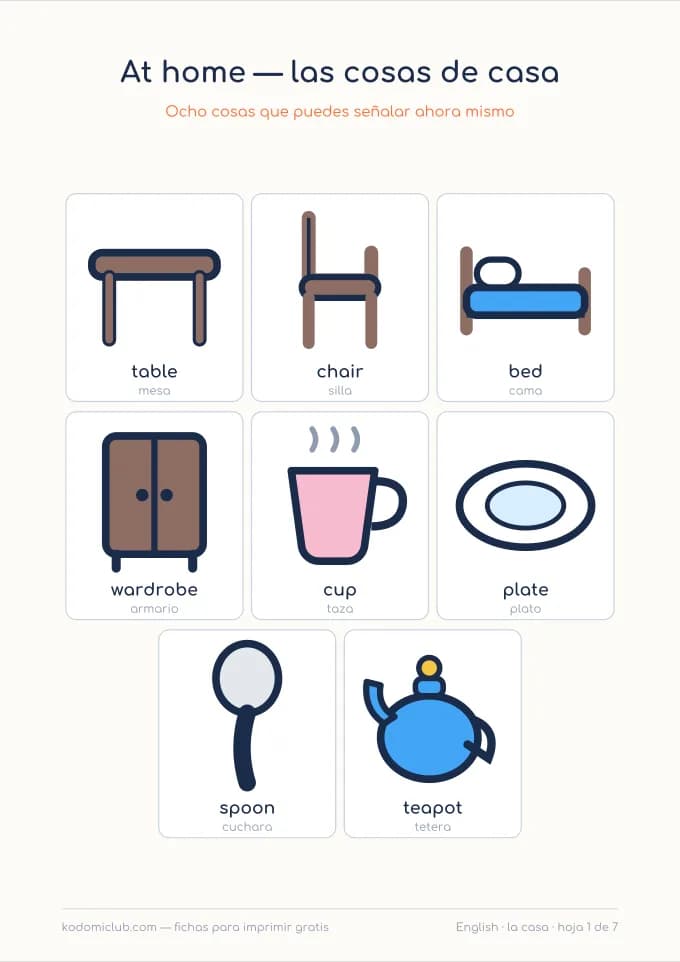 Las cosas de casa en inglés. Ficha para imprimir, 5–8 años