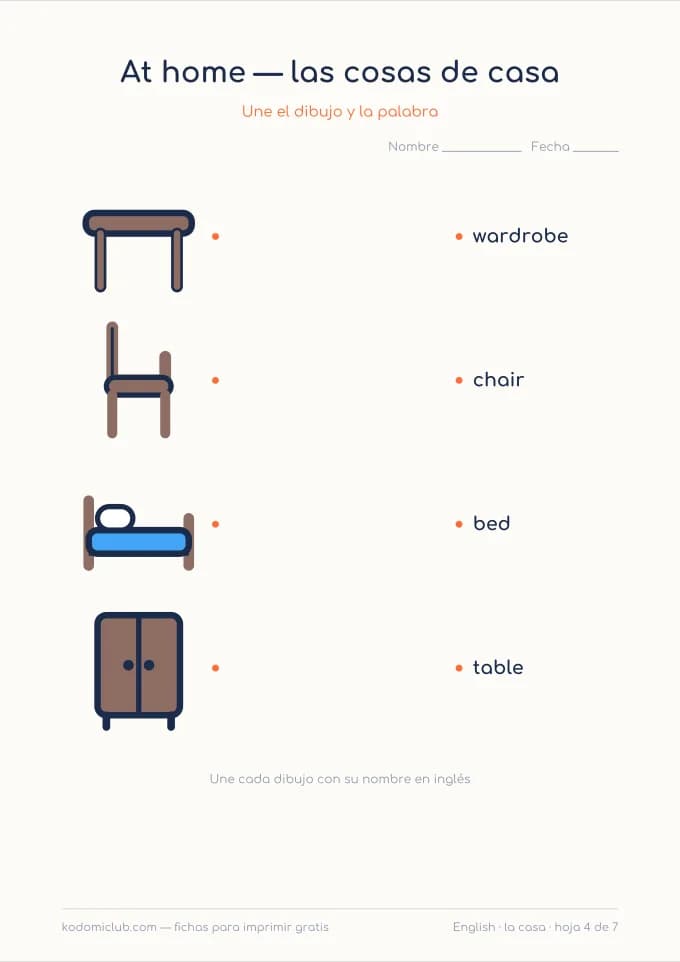 Las cosas de casa en inglés, hoja 4