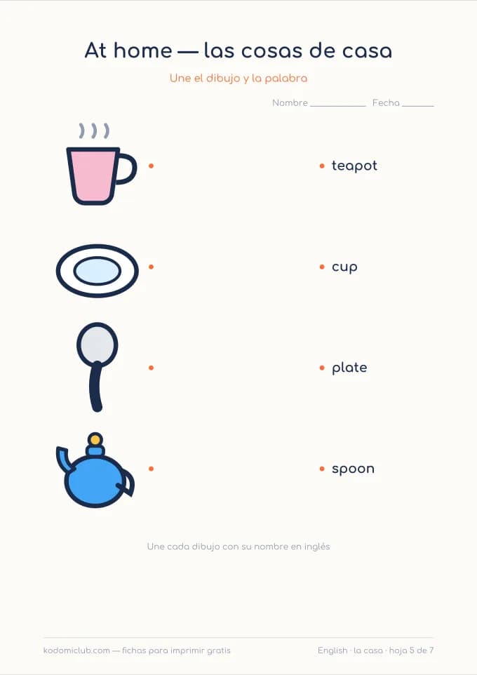 Las cosas de casa en inglés, hoja 5