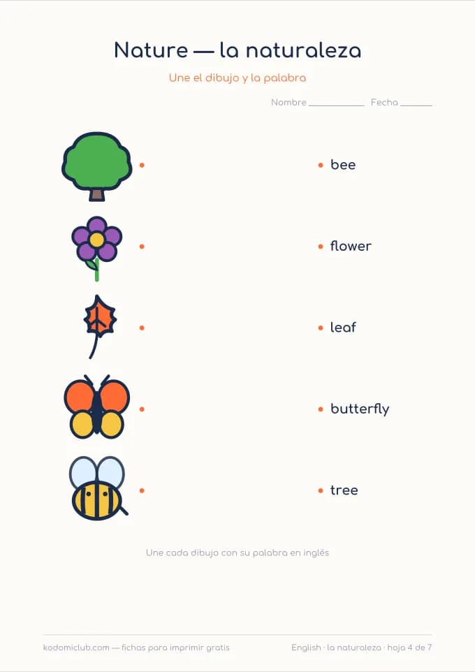 La naturaleza en inglés, hoja 4