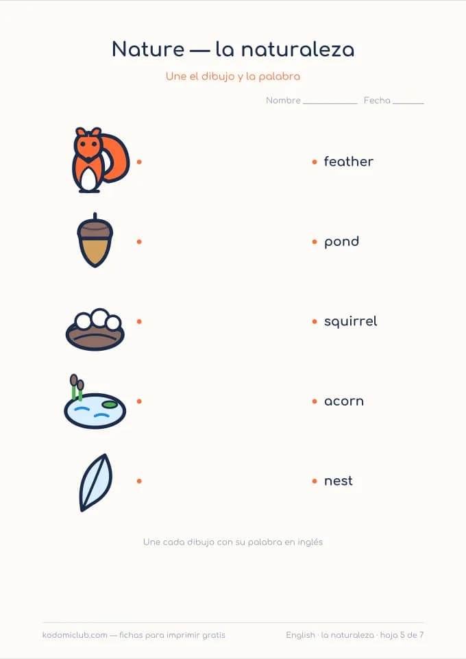 La naturaleza en inglés, hoja 5