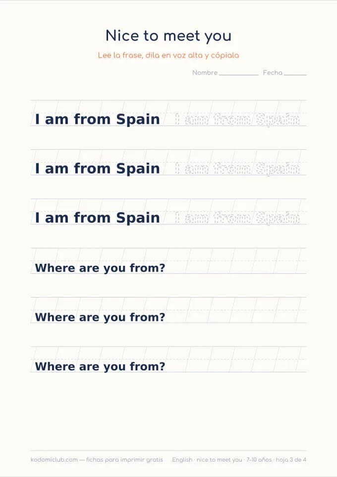 Presentarse en inglés, hoja 3