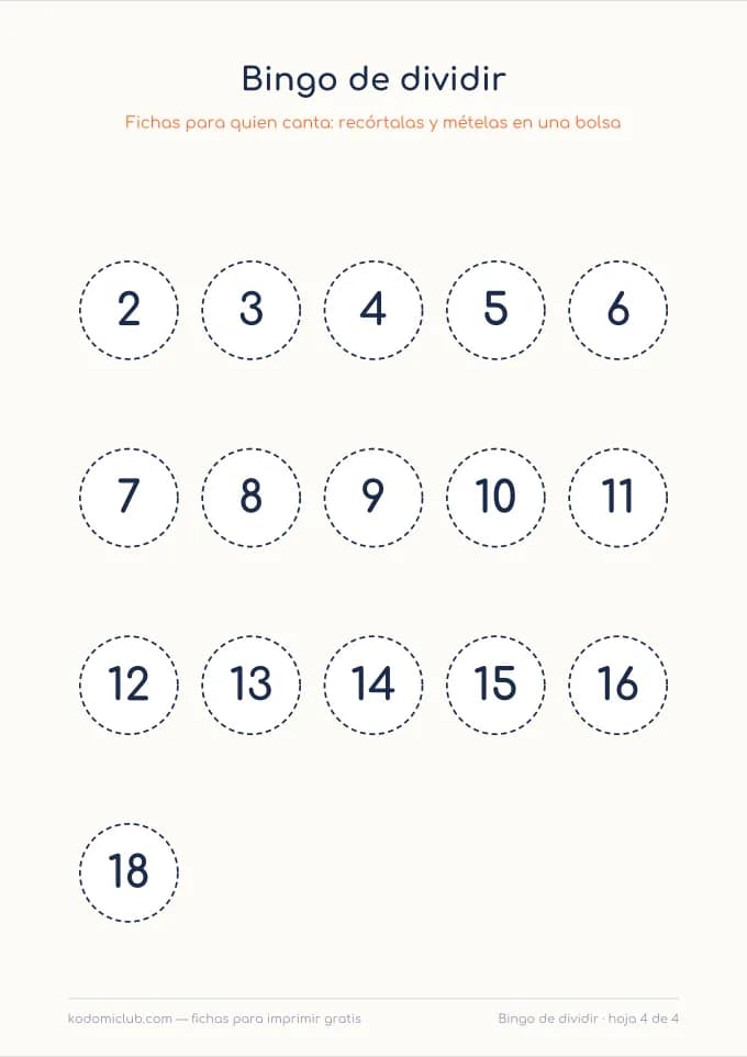 Bingo de dividir, hoja 4