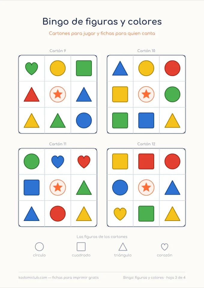 Bingo de figuras y colores, hoja 3
