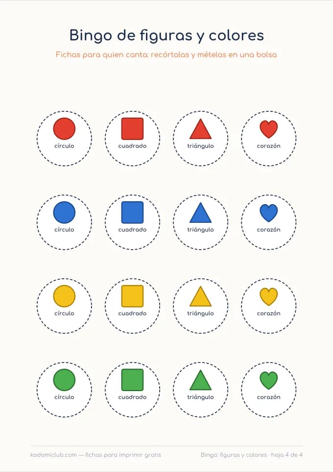 Bingo de figuras y colores, hoja 4