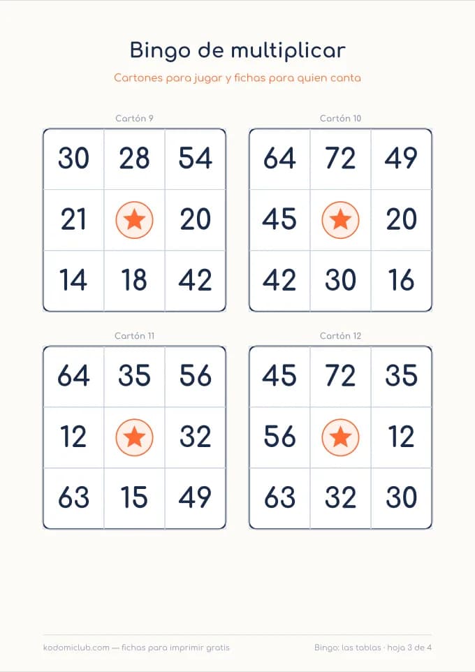 Bingo de multiplicar, hoja 3